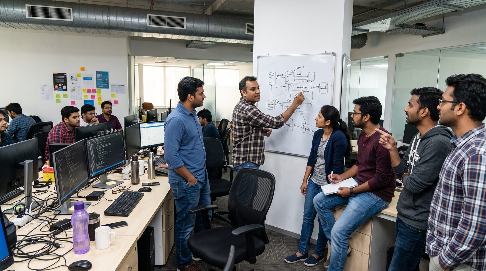 Engineers mapping out a migration pipeline